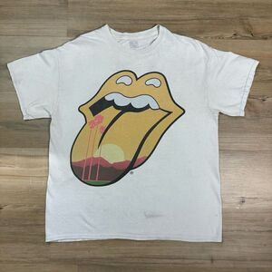 The Rolling Stones XL In The Desert Concert Tee 2016 White Palm Tree Lips Tongue